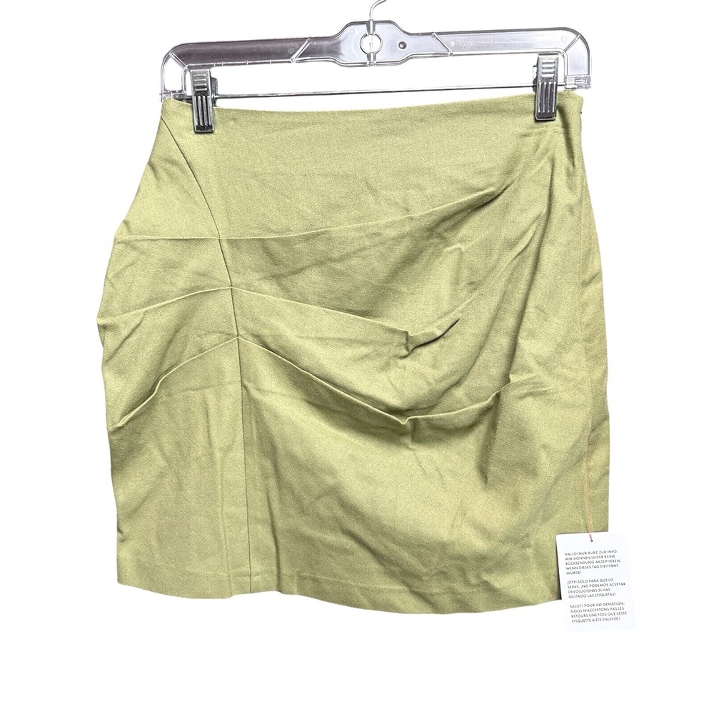 ASOS Size 4 Green Khaki Ruched Linen Blend Mini Skirt NWT